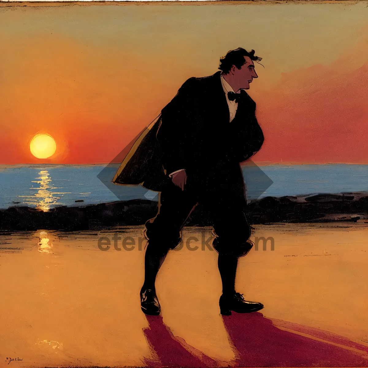 Picture of Golden Twilight Glow on Pristine Beach