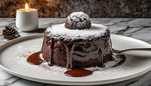 Chocolate Cake with Ice Cream and Sauce