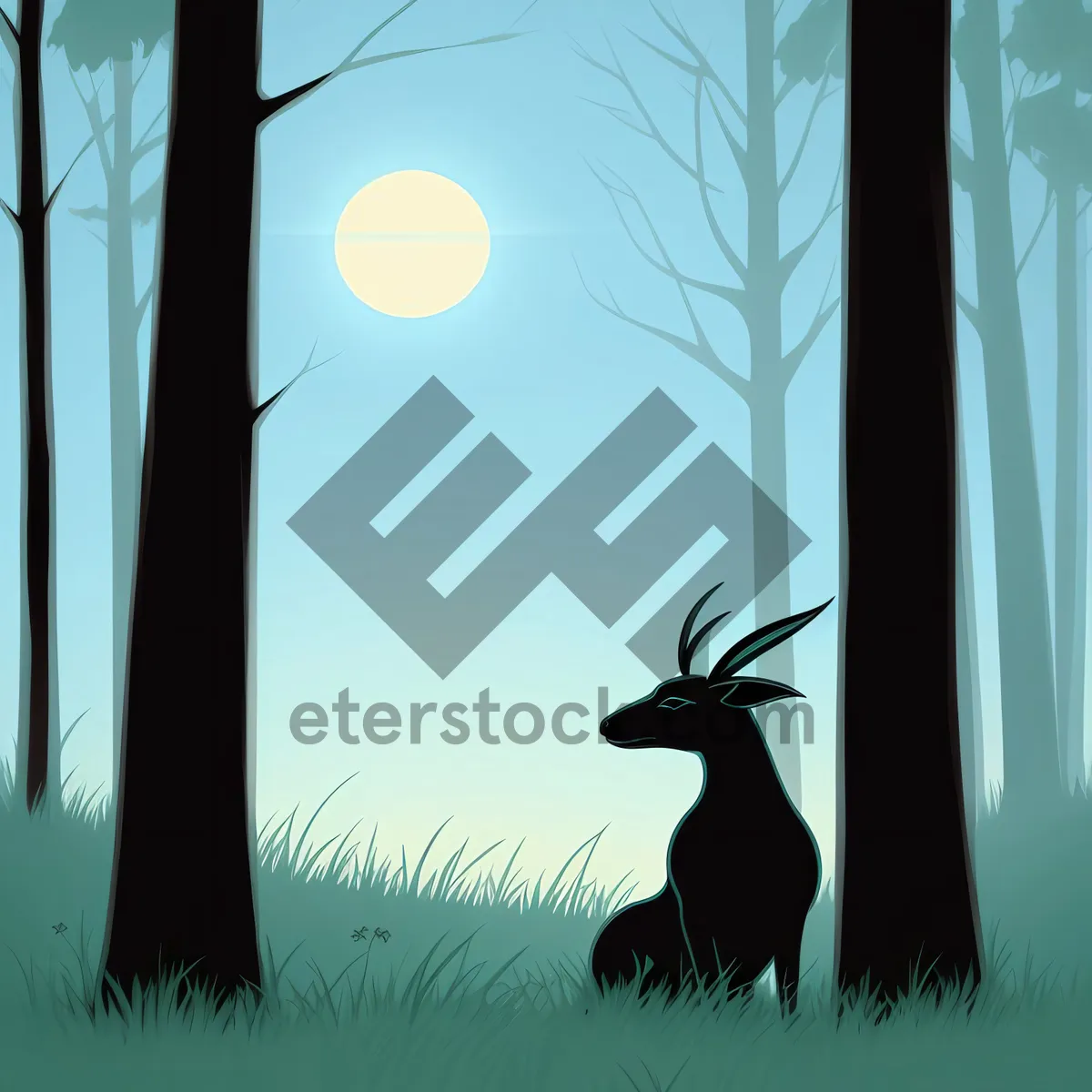 Picture of Majestic Buck Silhouette Grazing in Wild Grass