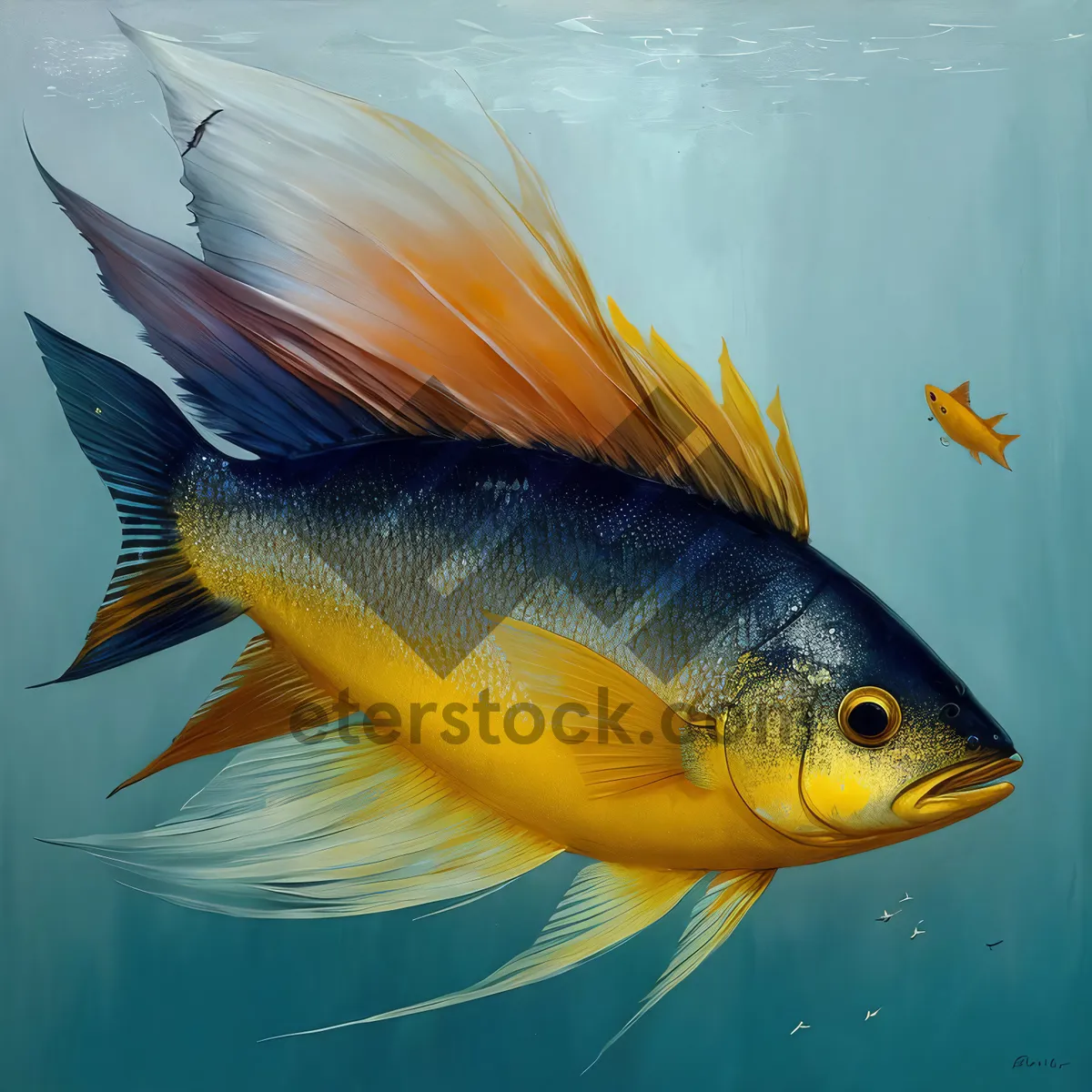 Picture of Colorful Goldfish Swimming in Underwater Aquarium