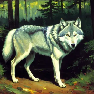 Wild Canine with Piercing Eyes: Timber Wolf