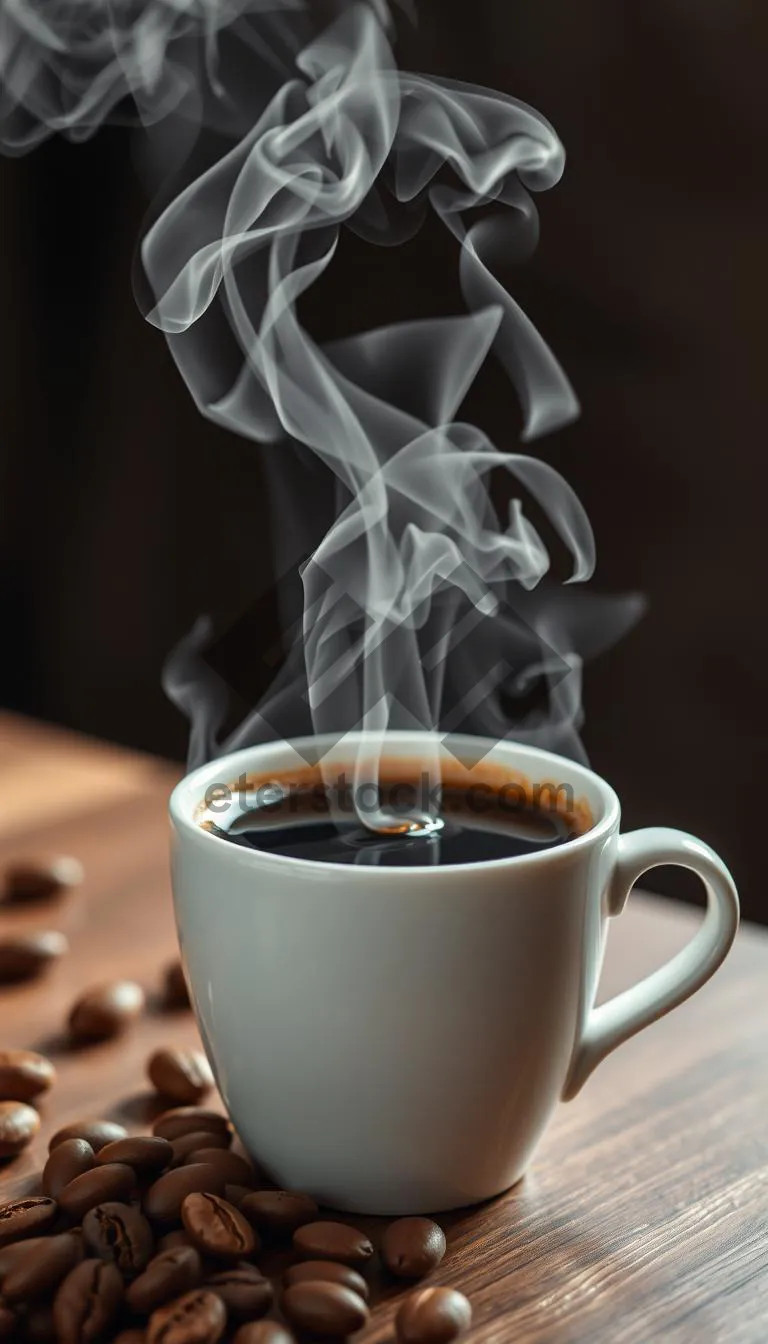 Picture of Dark and aromatic espresso for breakfast on table.