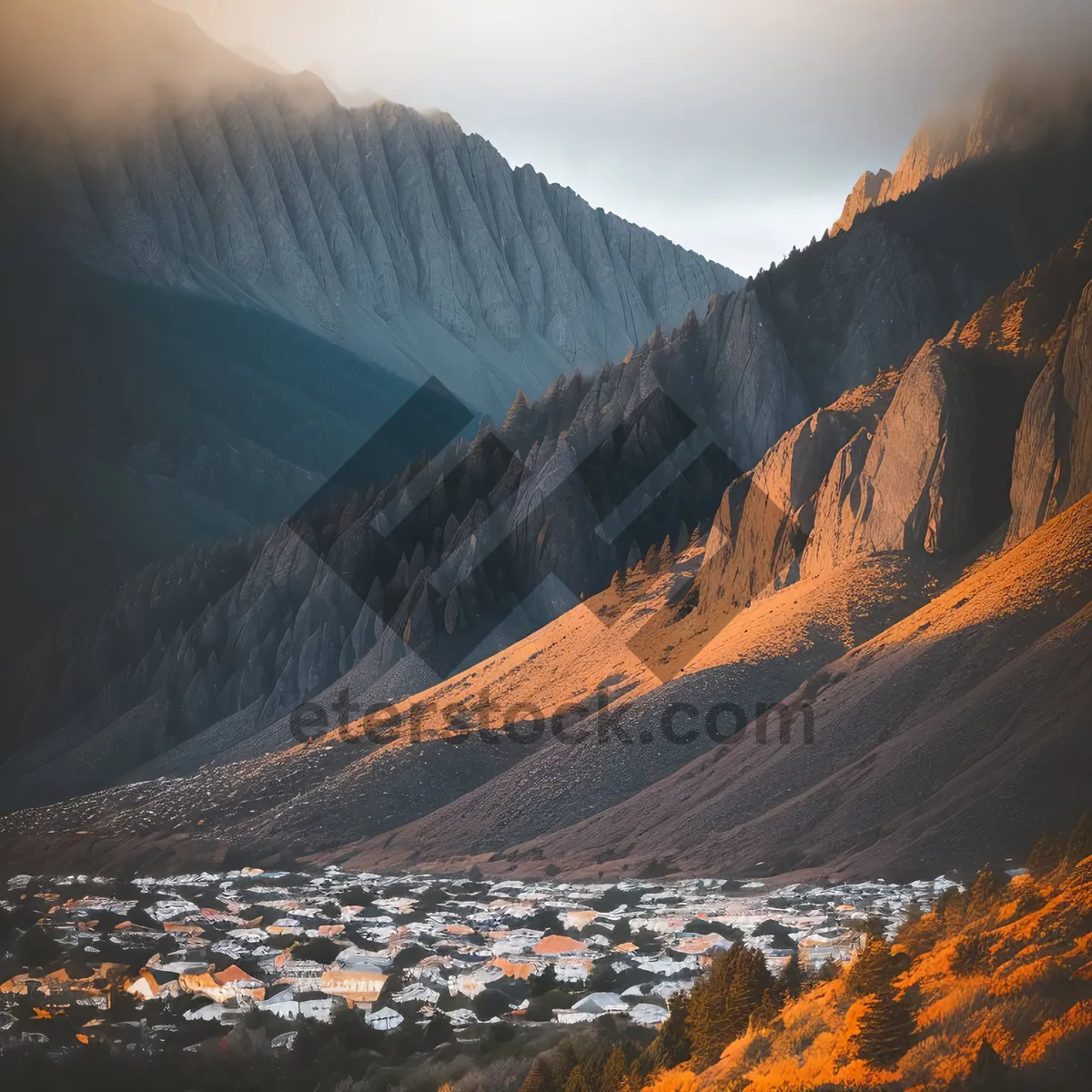 Picture of Majestic Canyon Landscape with Snow-Capped Mountains