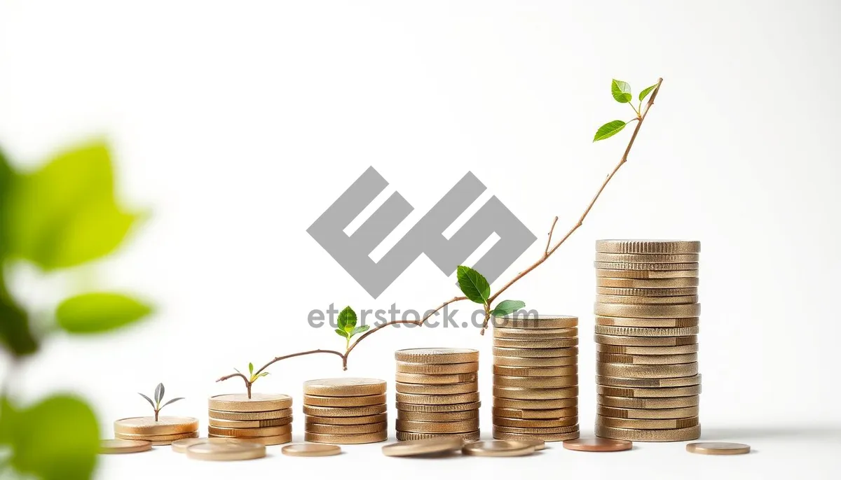 Picture of Golden Financial Growth Stack of Coins and Bamboo Plant