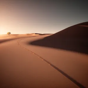 Desert Road Journey Through Sunlit Dunes