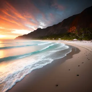 Serene Beachscape: Sandy Shores Meeting Turquoise Waves