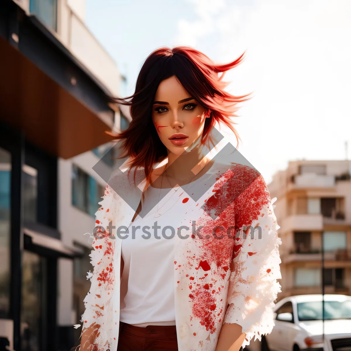 Picture of Smiling brunette lady in attractive pajama pose