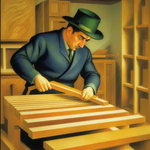 Skilled Carpenter Studying with Marimba and Laptop