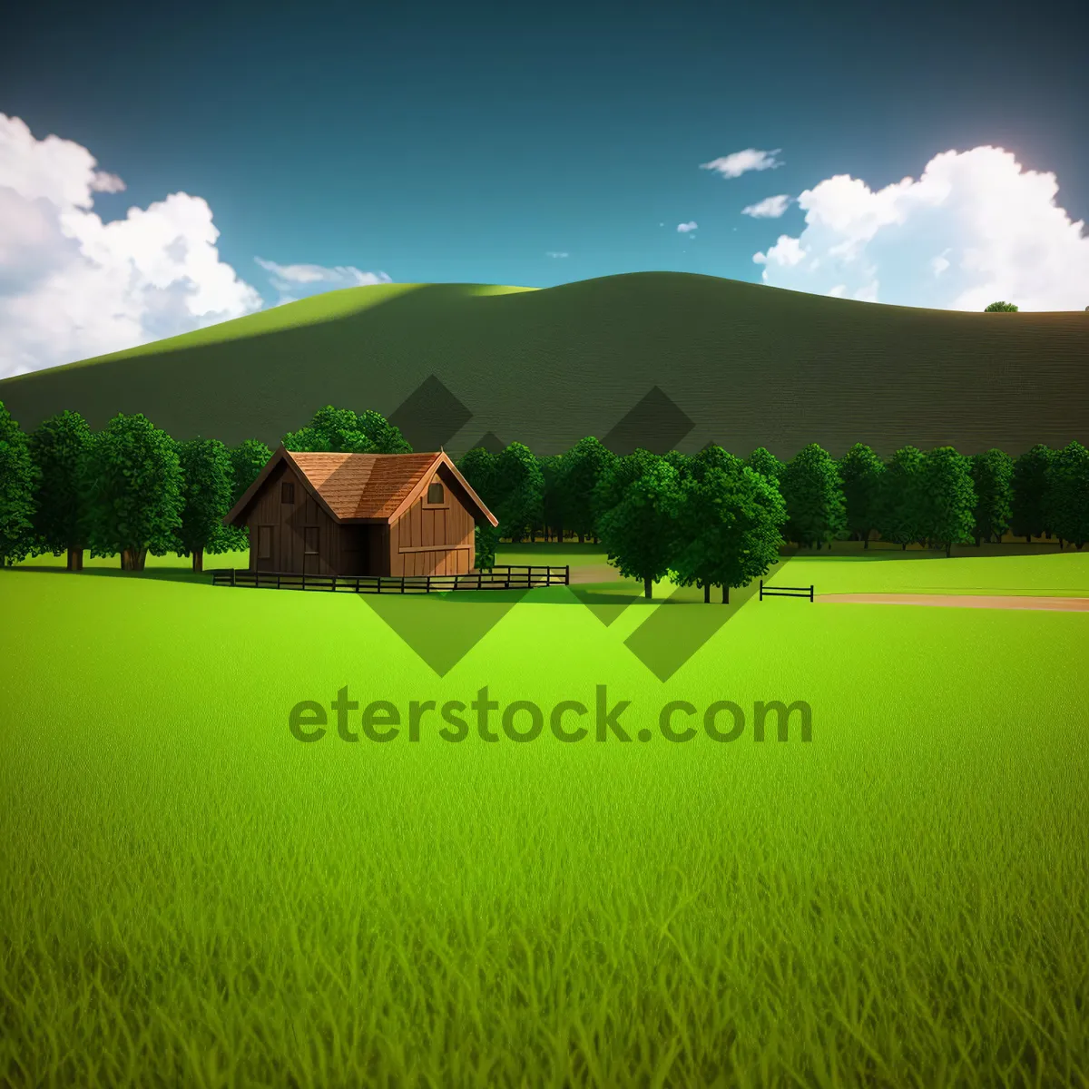 Picture of Serene Farmstead Under a Summer Sky