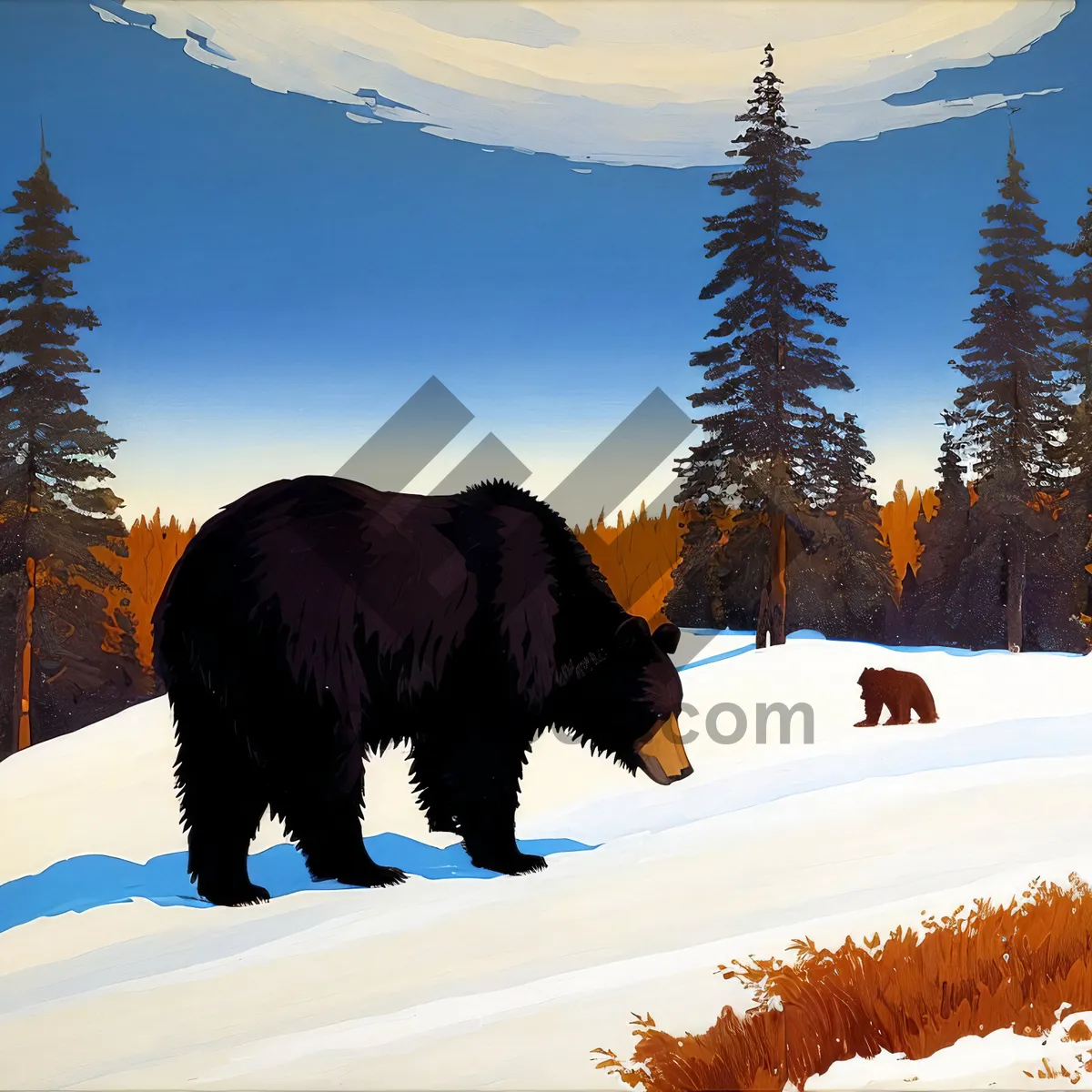 Picture of Winter Bison in Snowy Mountain Forest