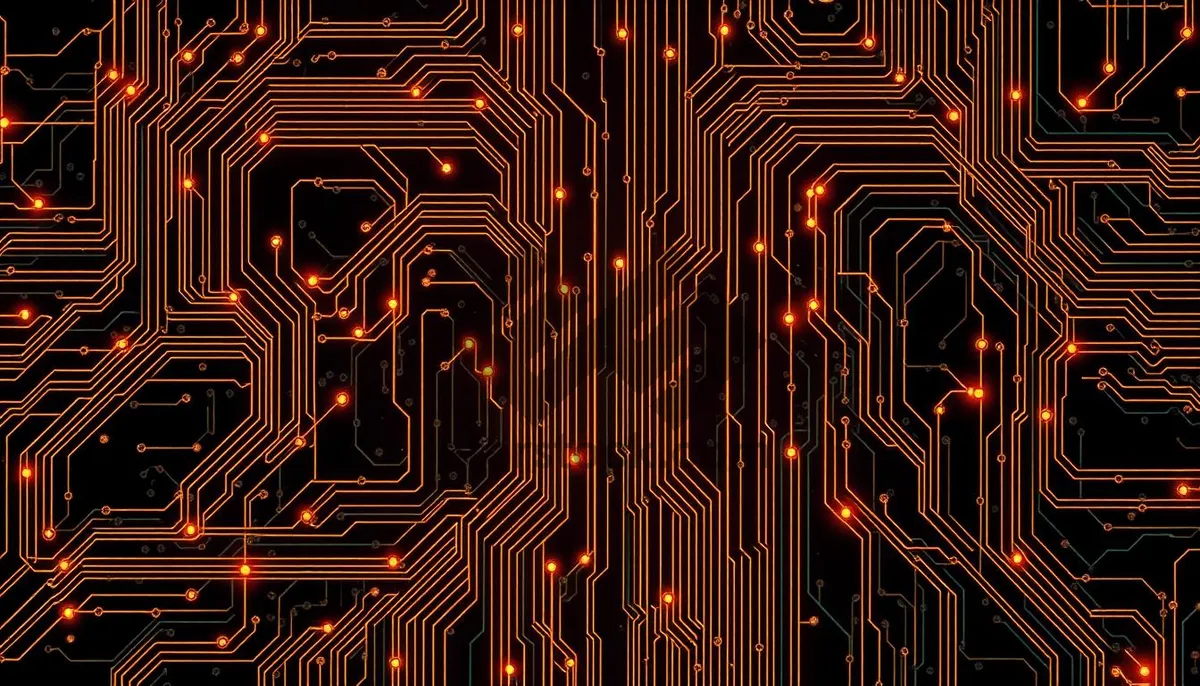 Picture of Digital menorah circuitry design with light pattern backdrop