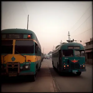 City Transportation: Public Bus on Busy Street