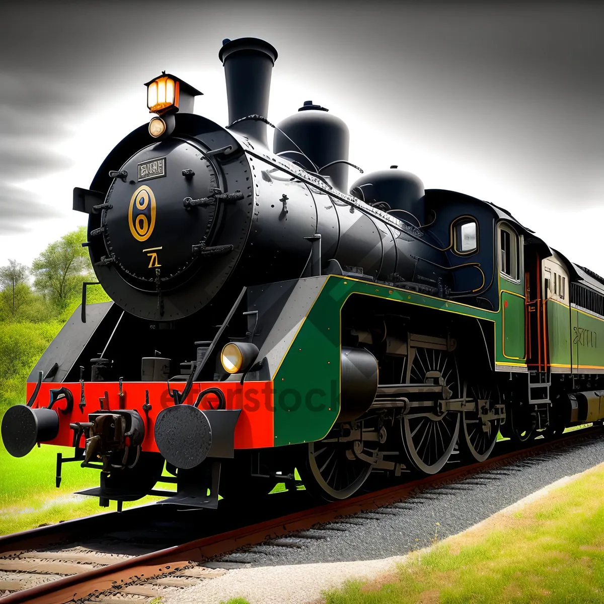 Picture of Vintage Steam Train on Railway Track