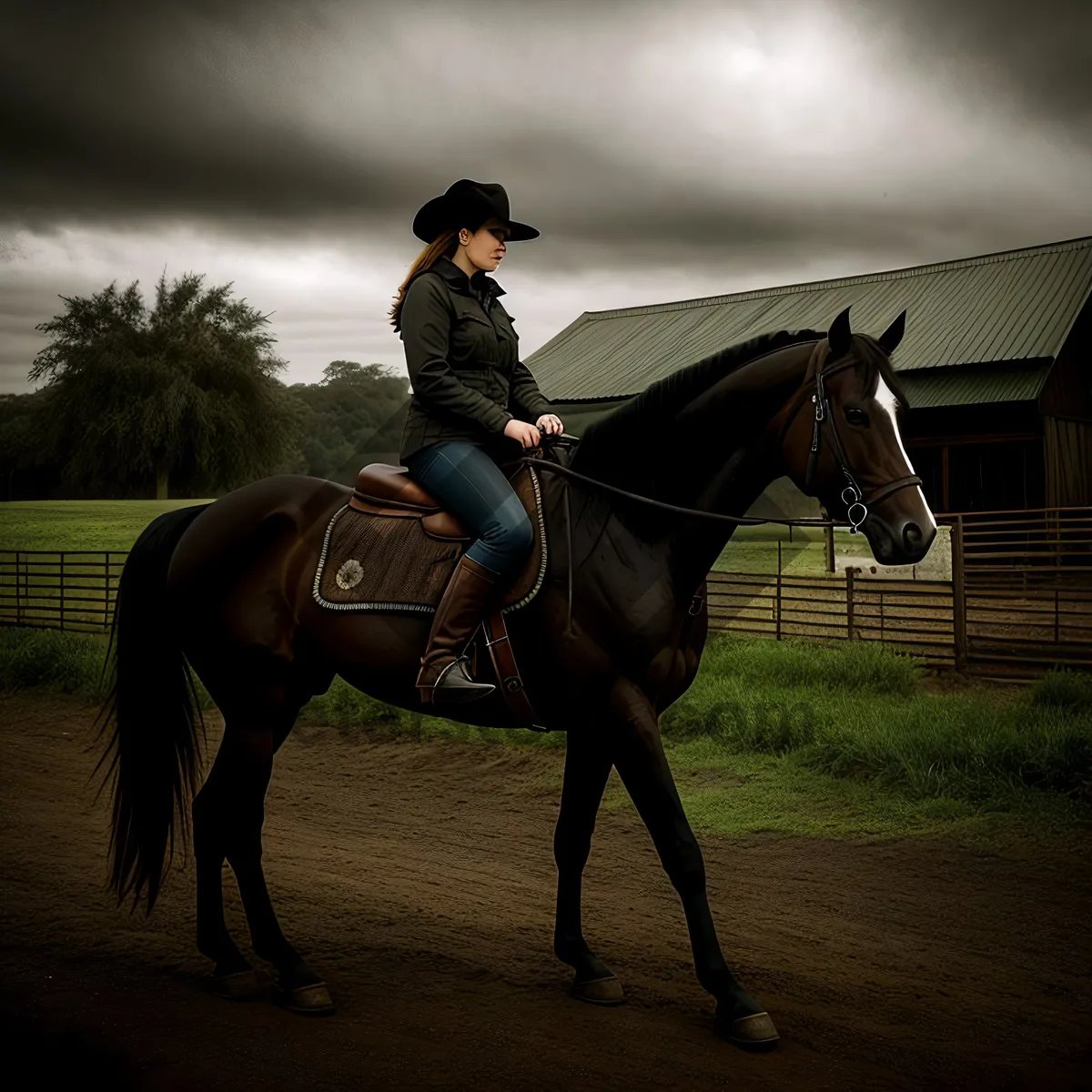 Picture of Thoroughbred Stallion in Equestrian Bridle and Saddle