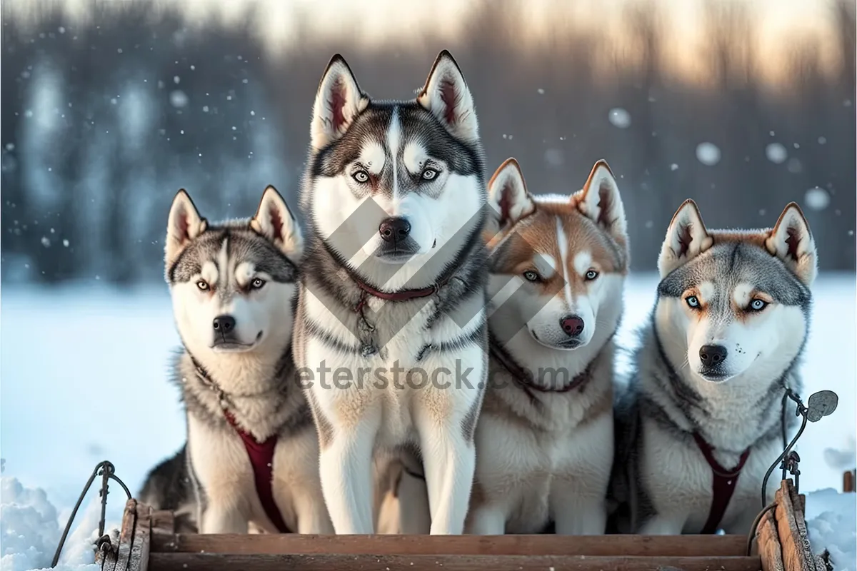 Picture of Cute Husky Dog in Snowy Winter Portrait