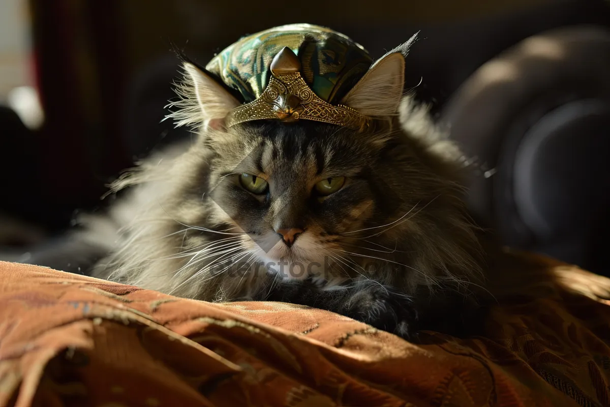 Picture of Cute Gray Tabby Cat with Big Green Eyes