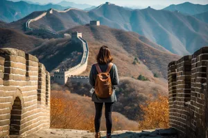 Traveler admiring mountain landscape in national park.