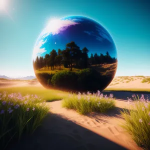 Global Earth and Sun Reflection on Sphere