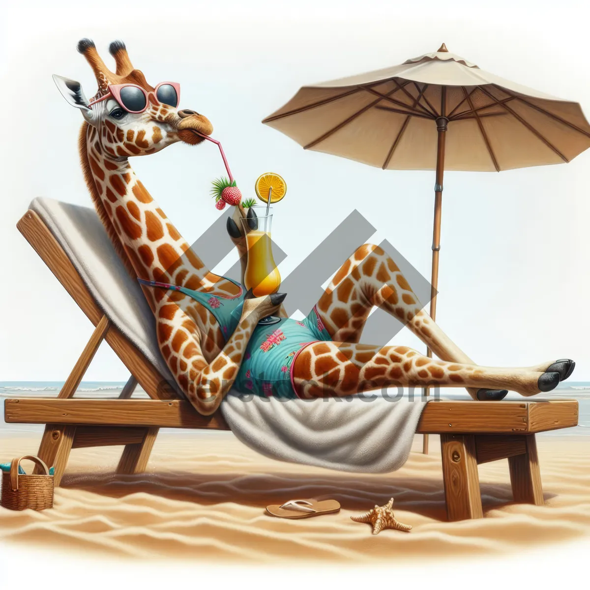 Picture of Giraffe Sitting In a Beach Chair