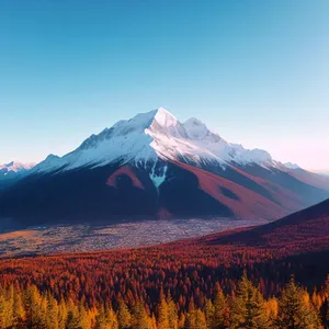Volcanic Peak Piercing Majestic Snow-Capped Mountain Landscape