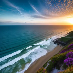 Serene Coastal Sunset Reflection on a Tropical Paradise Beach