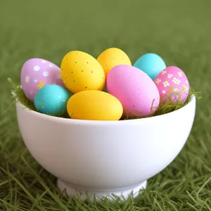 Colorful Easter eggs and sweet candy treats