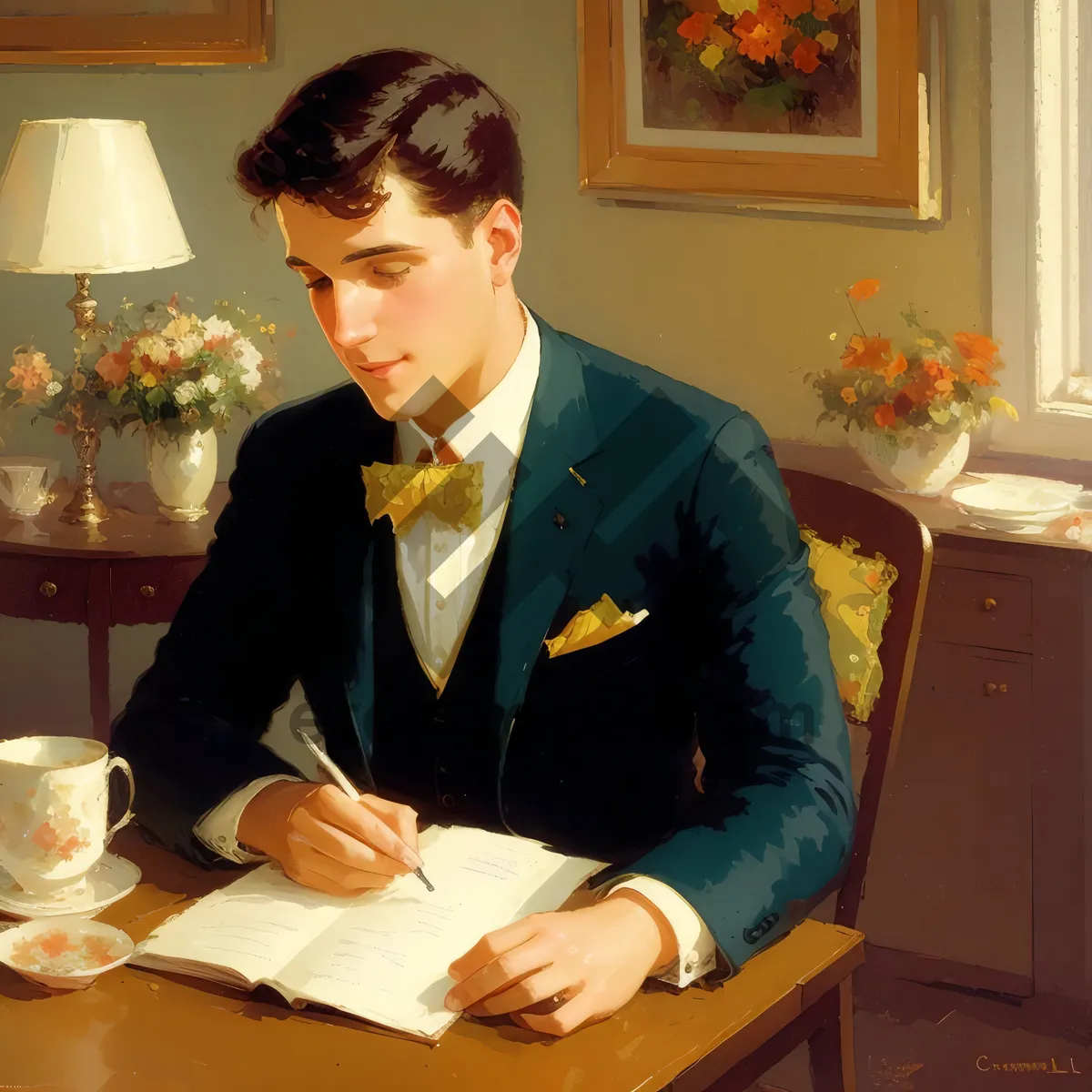 Picture of Happy businesspeople smiling at office desk meeting.