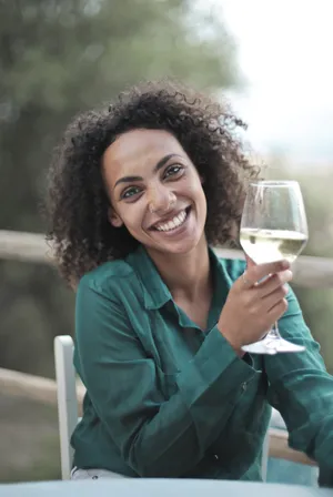 Attractive adult woman with happy smile portrait.