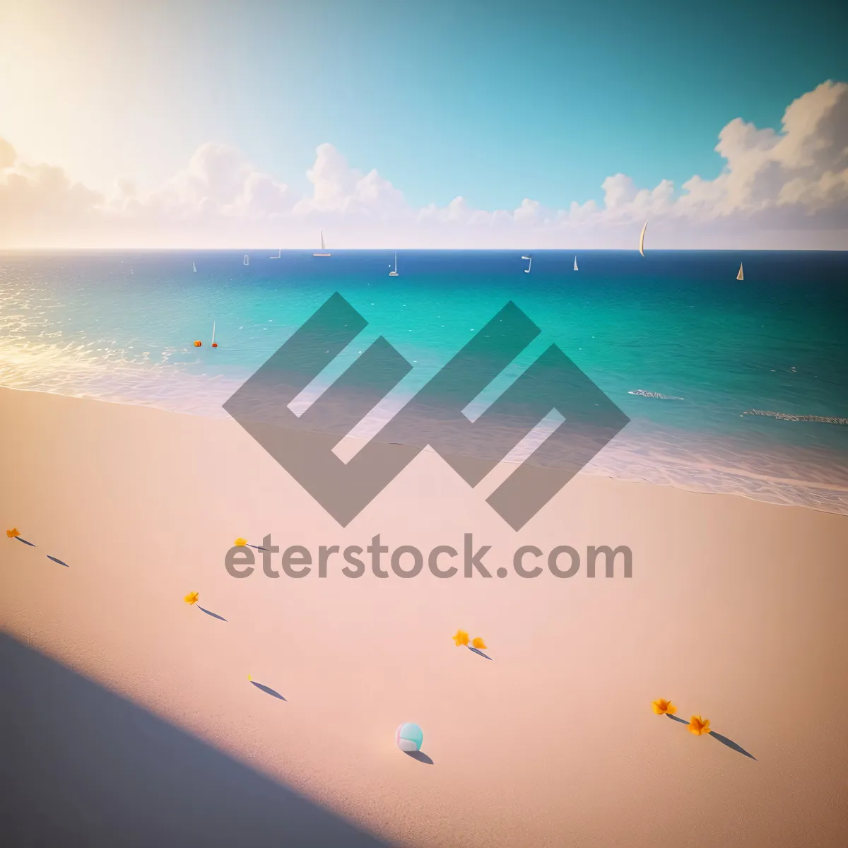 Picture of Sunny Beach Paradise with Turquoise Waves.