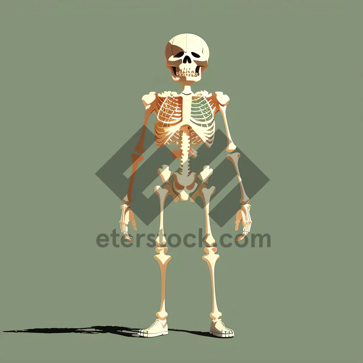 Picture of 3D cartoon skeleton anatomy illustration for medical science