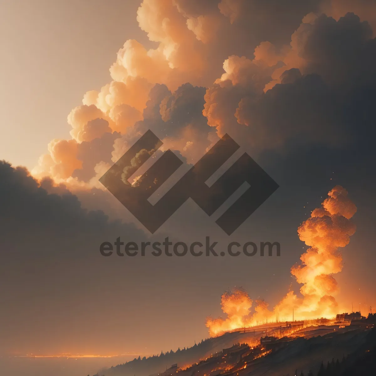 Picture of Radiant Sky with Cumulus Clouds over Volcano