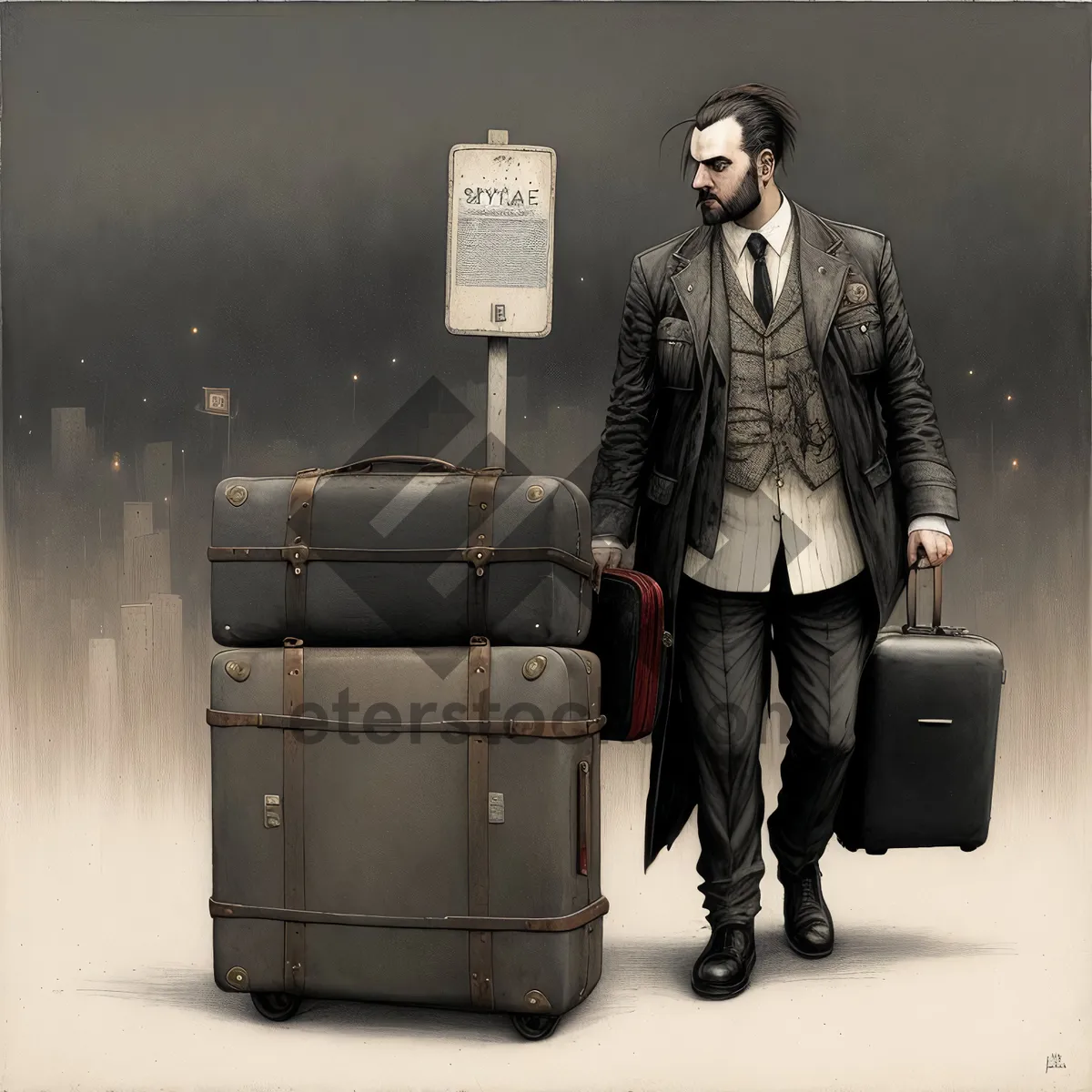 Picture of Professional Businessman Wearing Bulletproof Vest and Carrying Briefcase