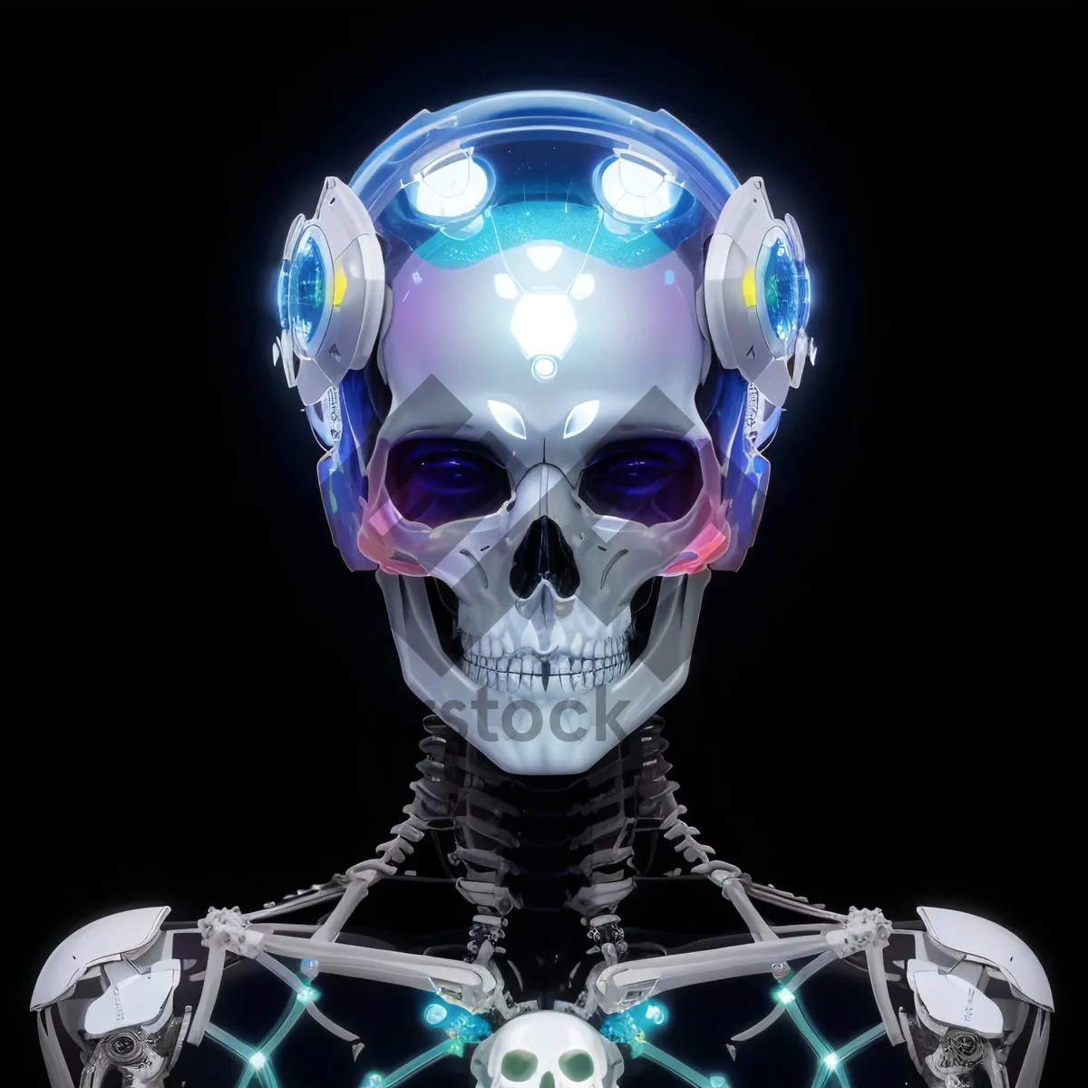 Picture of Creepy skull automaton concept in human anatomy