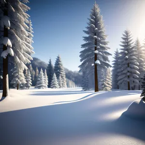 Frosty Winter Wonderland in Snowy Evergreen Forest