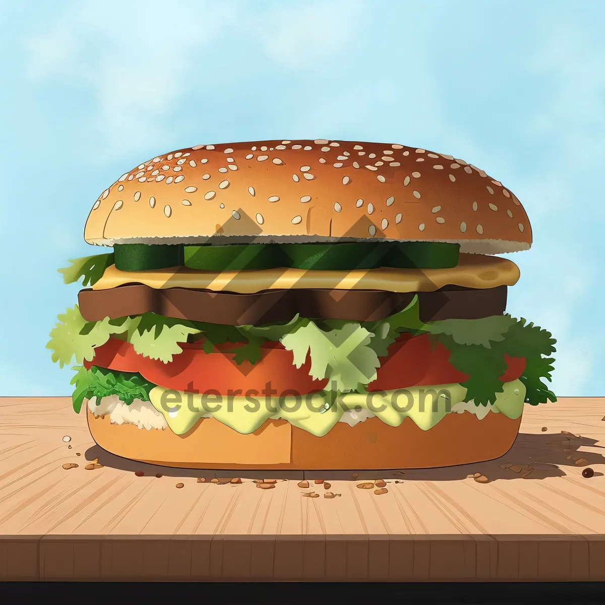 Picture of Grilled cheeseburger with lettuce and tomato