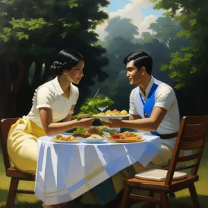 Happy couple enjoying lunch at a restaurant table