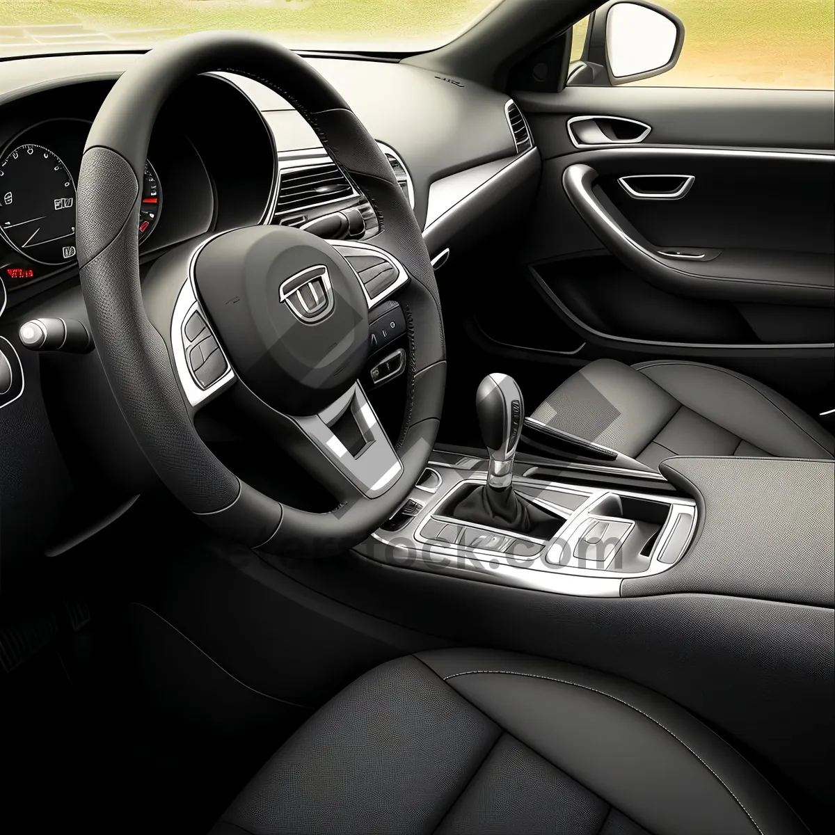 Picture of Modern Car Interior with Advanced Dashboard and Steering Wheel