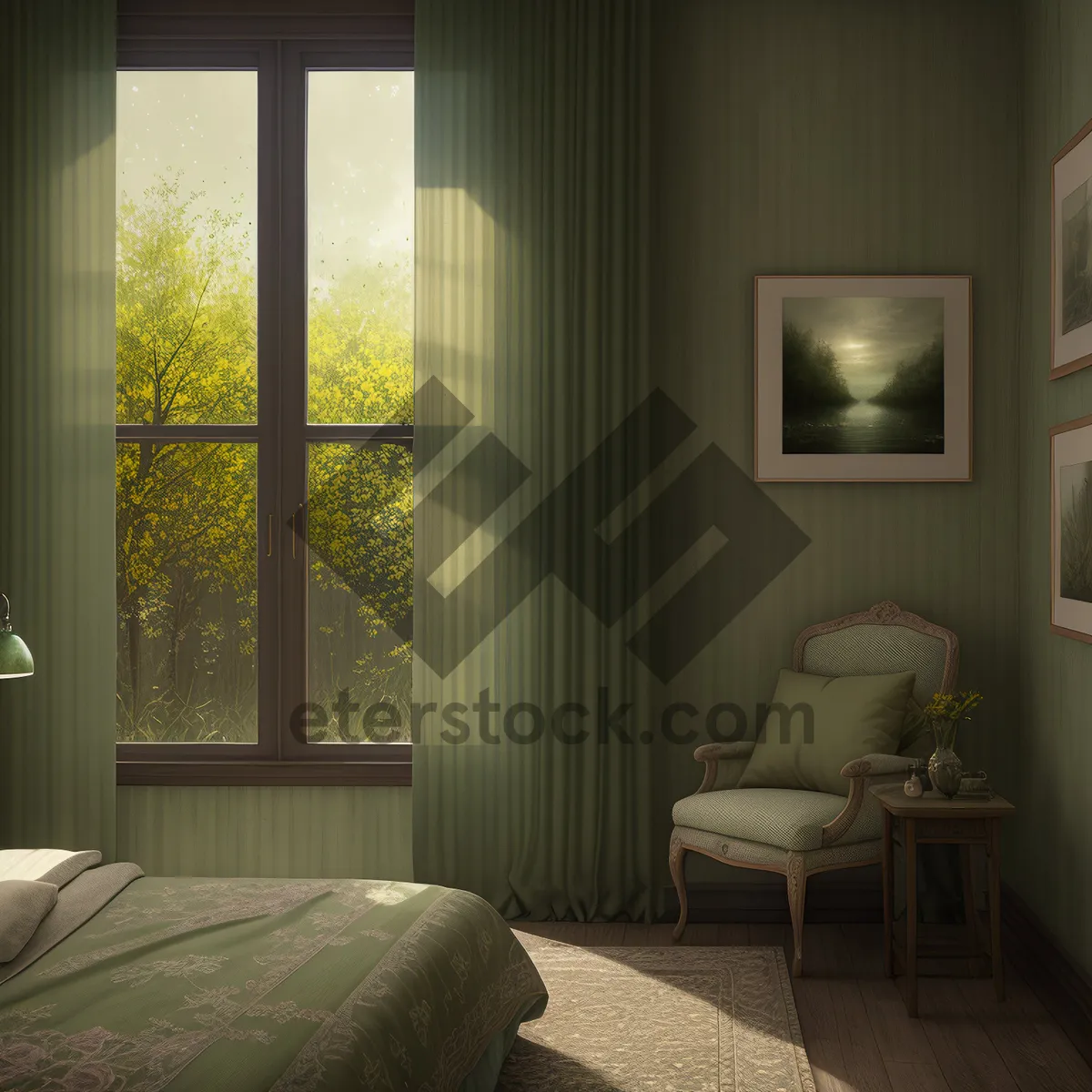 Picture of Modern Luxury Bedroom with Stylish Window Blinds