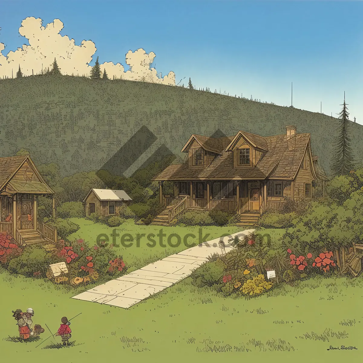 Picture of Rural Schoolhouse amidst Serene Countryside