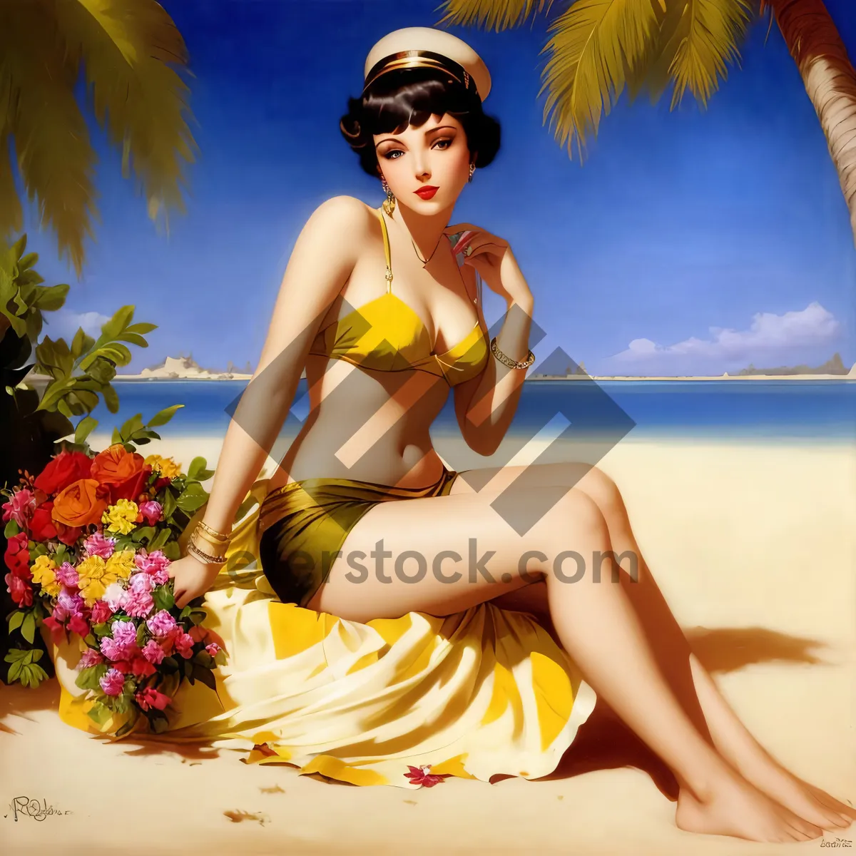Picture of Beach Babe: Sexy Swimsuit Model Relaxing on the Sand