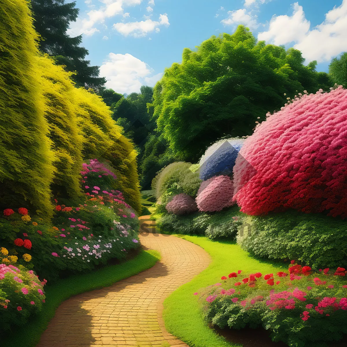 Picture of Summer Garden Maze with Tree and Flowers