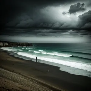 Serenity at Sunset: Tranquil Coastal Waves Embrace the Sandy Shoreline