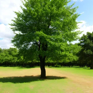 Idyllic Summer Landscape with Golf Course and Majestic Trees