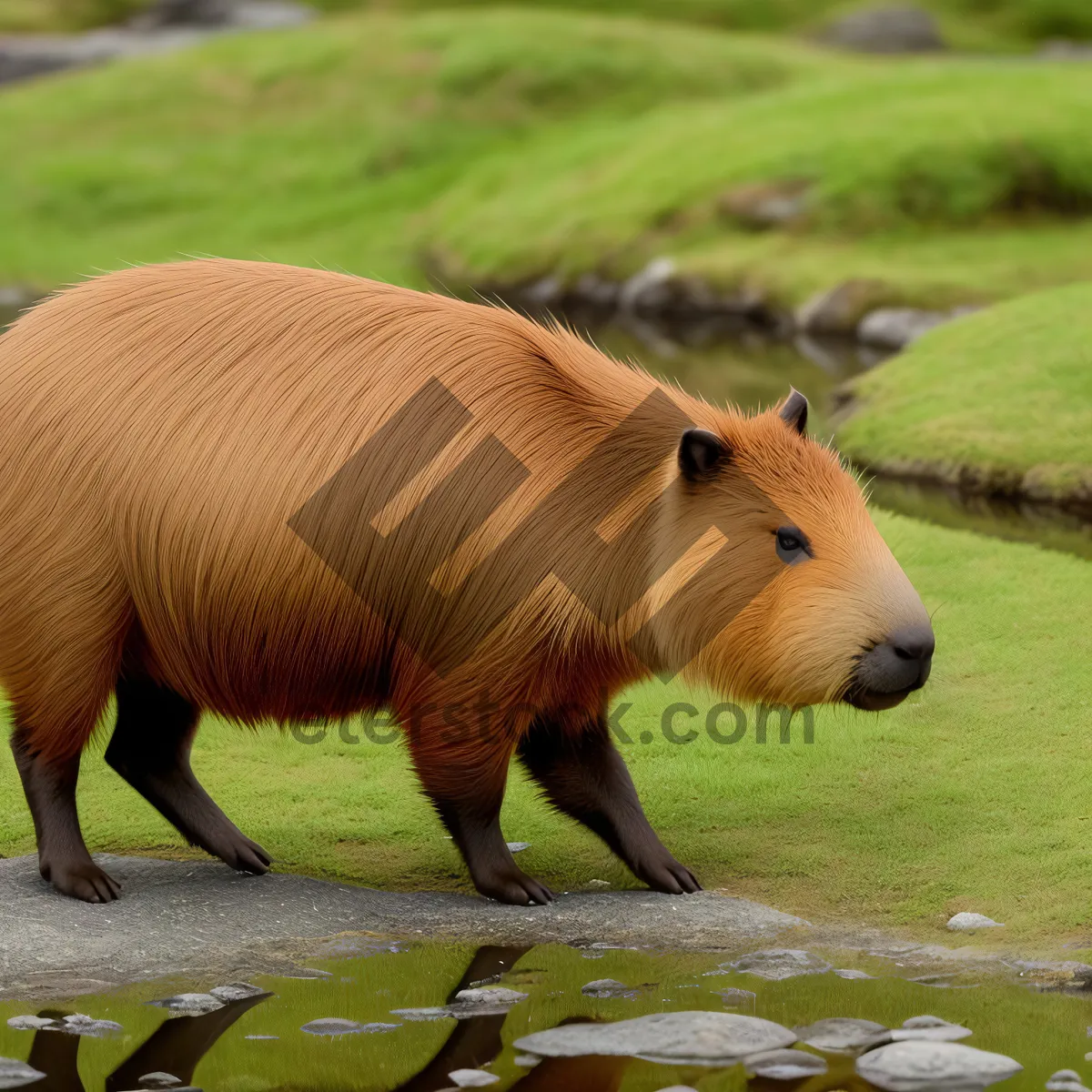 Picture of Wildlife Calf Grazing in Lush Pasture