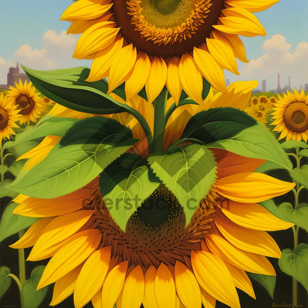 Picture of Vibrant Sunflower Blossom in Rural Field