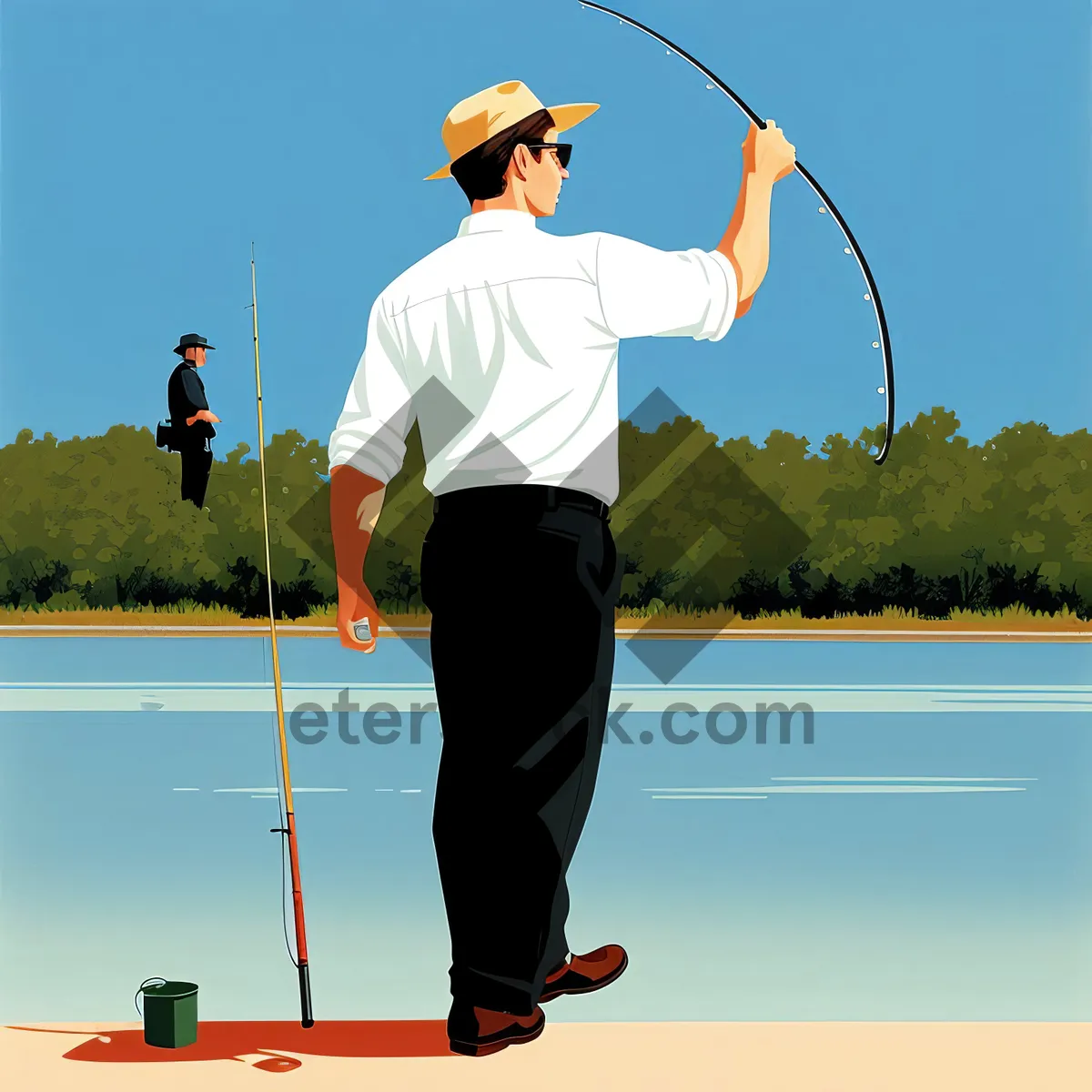 Picture of Male Golfer Swinging Iron on Golf Course