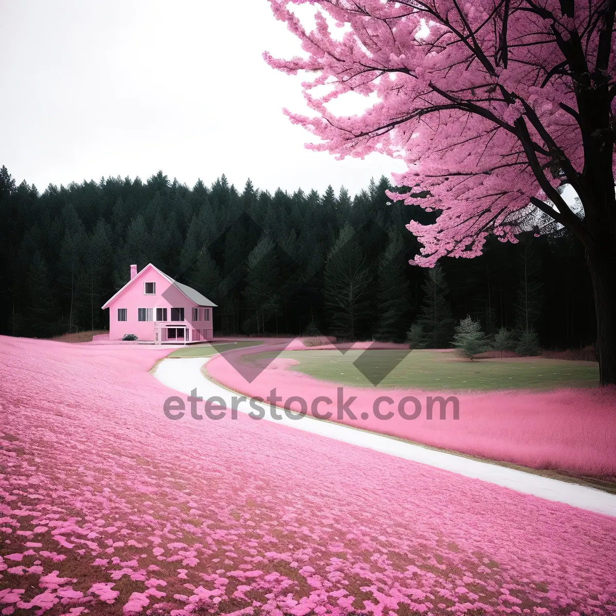 Picture of Colorful Summer Garden with Blooming Moss Pink Flowers