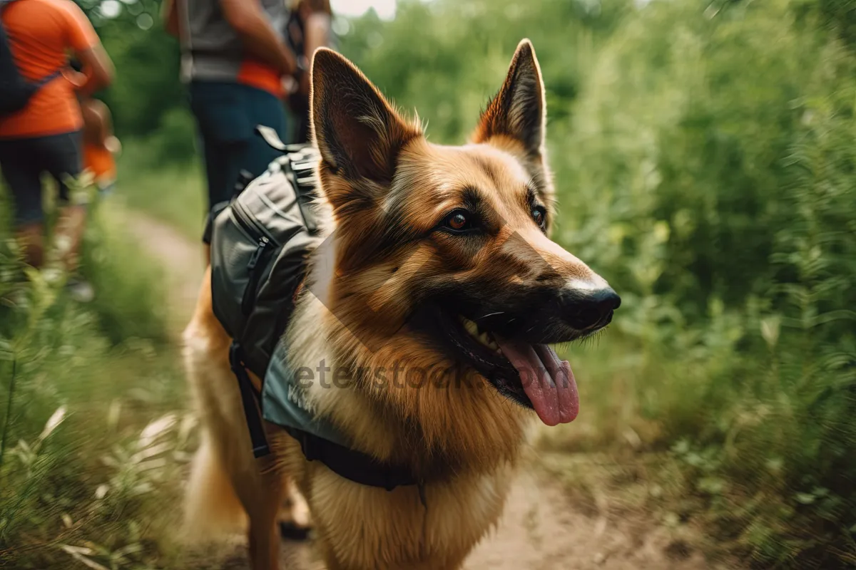 Picture of Friendly brown shepherd puppy portrait with fur.