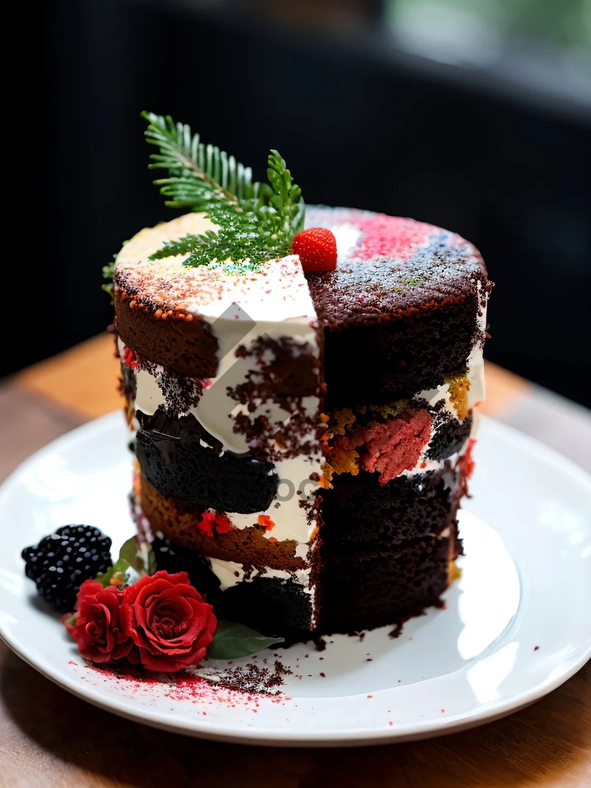 Picture of Delectable Berry Chocolate Cake with Fresh Fruit
