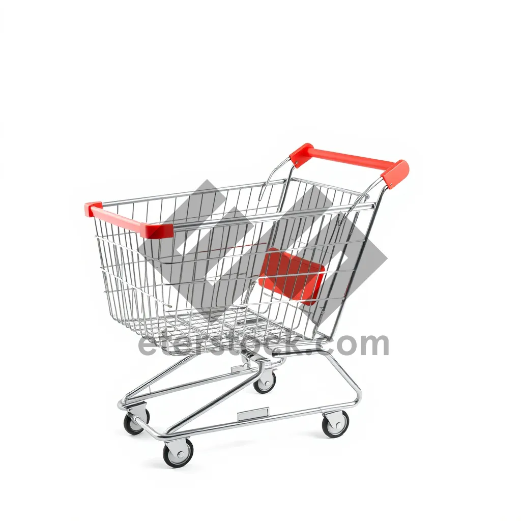 Picture of 3D shopping cart in empty supermarket aisle